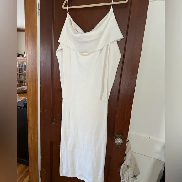 Soreya Bardot Knit cream off shoulder dress